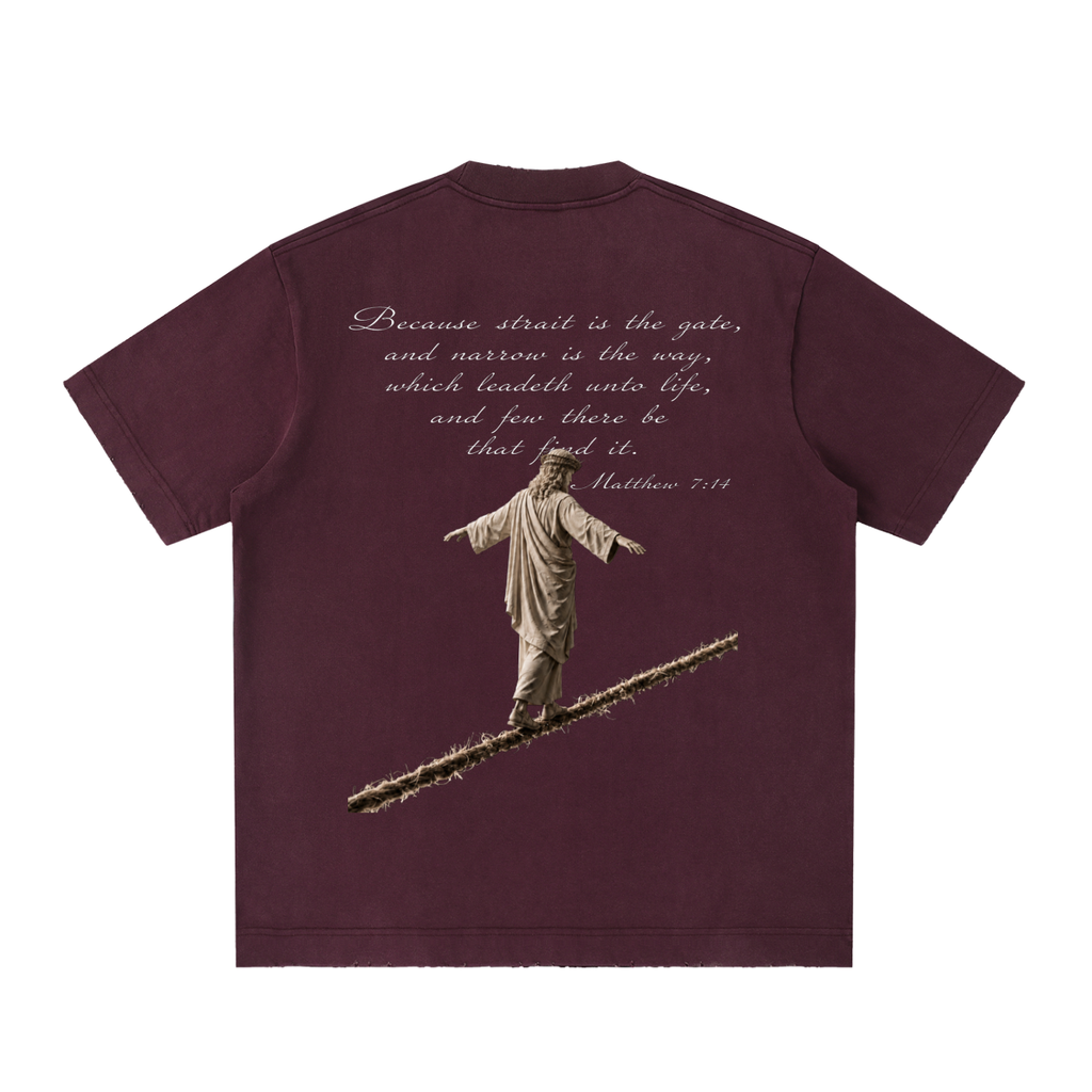"NARROW PATH"  Heavyweight Vintage Washed Frayed T-Shirt