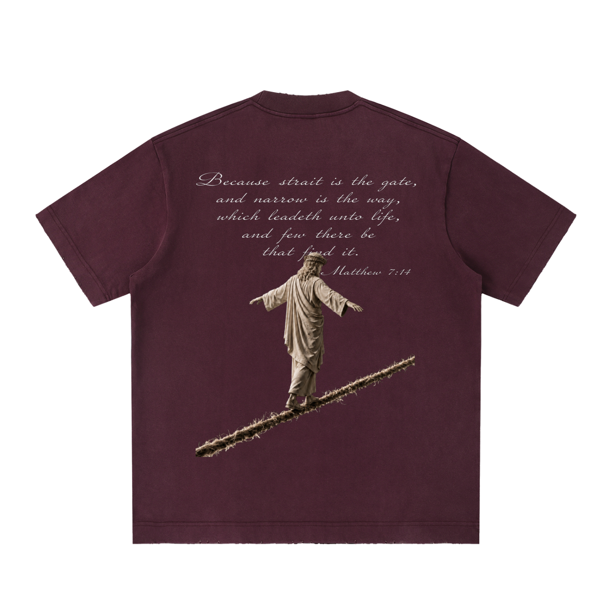 "NARROW PATH"  Heavyweight Vintage Washed Frayed T-Shirt