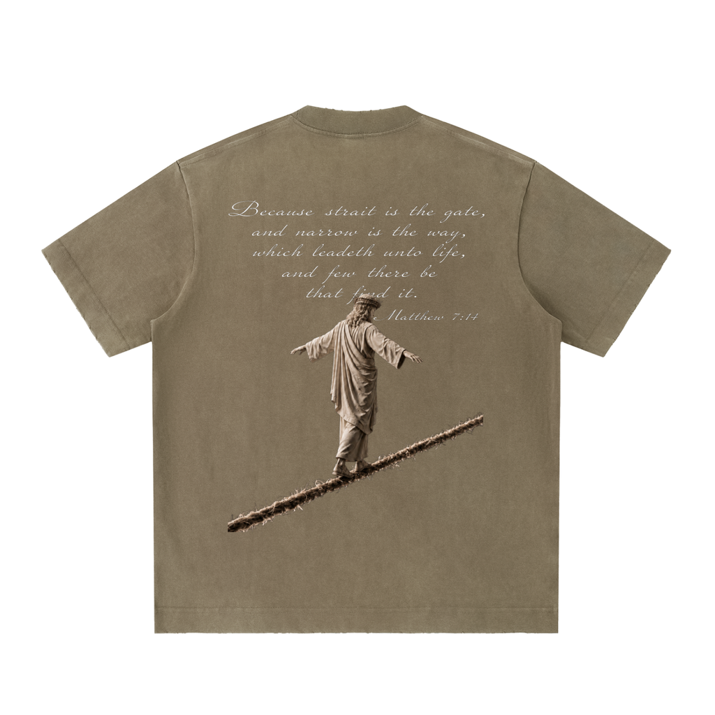 "NARROW PATH"  Heavyweight Vintage Washed Frayed T-Shirt